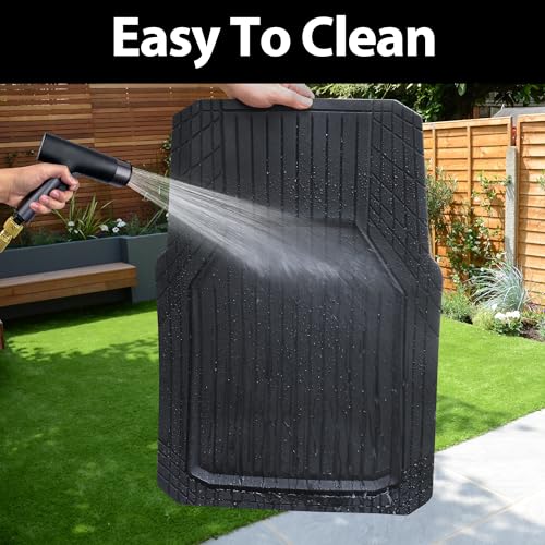 CAR PASS Heavy Duty Rubber Floor Mats for Car, Waterproof Deep Dish Car Mats Two Front, Universal Trim to Fit for SUV Truck Sedans Vans, All Weather Automotive Floor Mats 2pcs, Solid Black - color: black