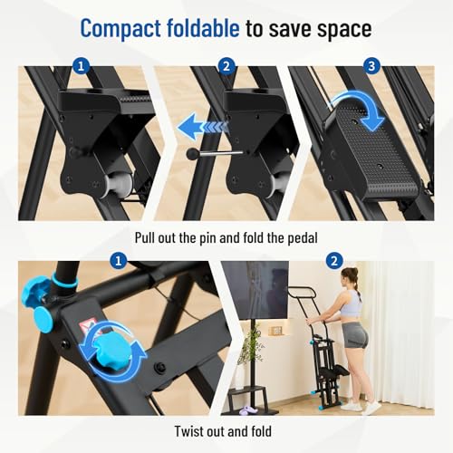 HXD-ERGO Stair Stepper for Home, New Version 6 Adjustable Resistance Vertical Climber Cardio Exercise Machine, Folding Stair Climber for Full Body Workout with Adjustable Handlebar - color: 6 Level Resistance-Black