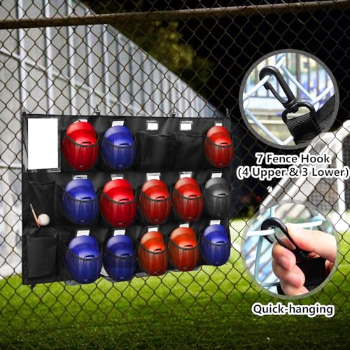 Hikeen Baseball Helmet Bag with Bat Rack for 15 Players Baseball Softball Dugout Organizer Helmets Gloves Balls Organize Storage