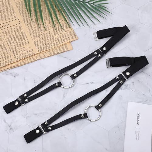 2Pcs PU Leather Women's Gothic, Elastic Punk Thigh Straps for Ladies, Double Straps Heart O Ring Leg Thigh Elastic Garter Belt, Black