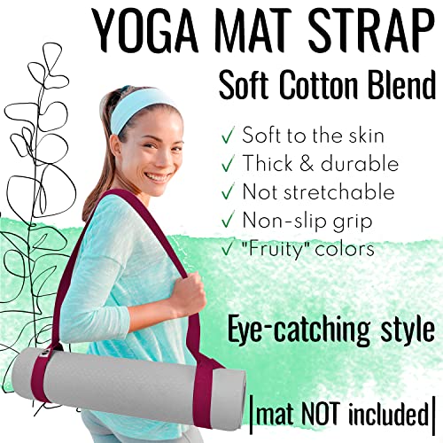 TECEUM Yoga Mat Strap – Extra Soft & Thick Cotton Carrier for All Mats | Adjustable Skin-friendly & Non-Slip Mat Holder Sling in 30+ Colors [Mat Not Included] - color: Deep Raspberry, size: 64 IN