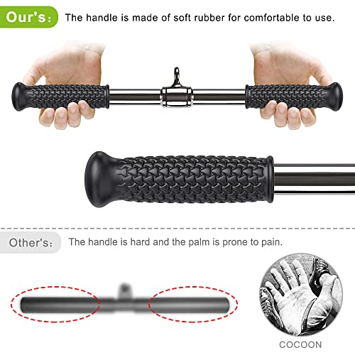SELEWARE Rotating Straight Bar, Tricep Rope, Double D Row Handle, Rotating V Handle, Cable Machine Attachment with Non-Slip Soft Rubber Grip, Universal Attachment for Cable Machines - color: 22" Silver Rotating Straight Bar W/ Flat Rubber Handle