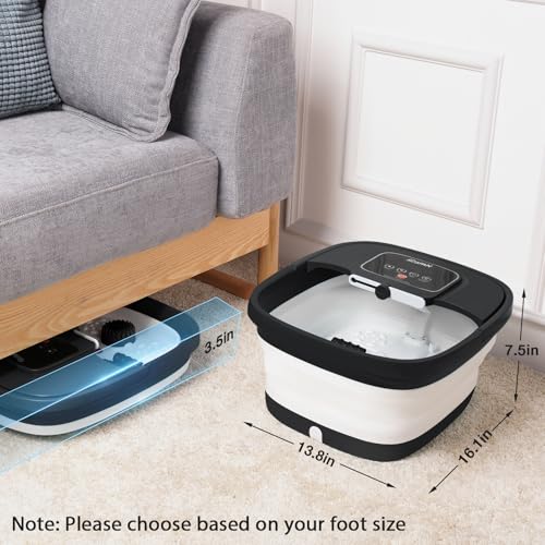 HOSPAN Collapsible Foot Spa with Heat, Bubble, Red Light, and Temperature Control, Foot Bath Massager with 8 Shiatsu Massage Rollers, Pedicure Foot Spa for Relaxation and Stress Relief, Black - color: Black