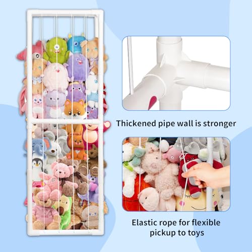 Stuffed Animal Storage, Kids Toy Zoo Storage Organizer with Elastic Band, Thicken PVC Tube Large Stuffed Animals Holder for Nursery Playroom Bedroom Room Furniture Plush Storage(White) - color: White