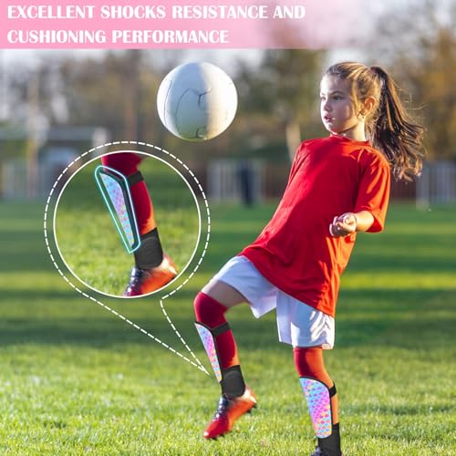 Soccer Shin Guards for Kids Girls Toddler, Shin Pads Shin Guard Equipment with Ankle and Leg Calf Protection Shin Guards Soccer for Kids 2-7 Years - color: Rainbow Mermaid