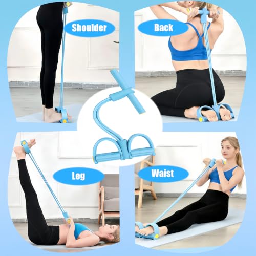 7PCS Resistance Bands Set, 6-Tubes Pedal Resistance Bands with Handles, 5pcs Elastic Workout Band for Physical Therapy, Stretching, Strength Training, Home Gym Equipment for Women Men (Blue) - color: Blue+