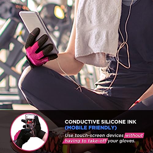 RDX Weight Lifting Gloves Gym Workout, Full Finger Touch Screen, Breathable Anti Slip Padded Palm Protection, Fitness Strength Training Powerlifting HIIT WOD Exercise, Men Women Home Gym Cycling - color: PINK, size: Medium