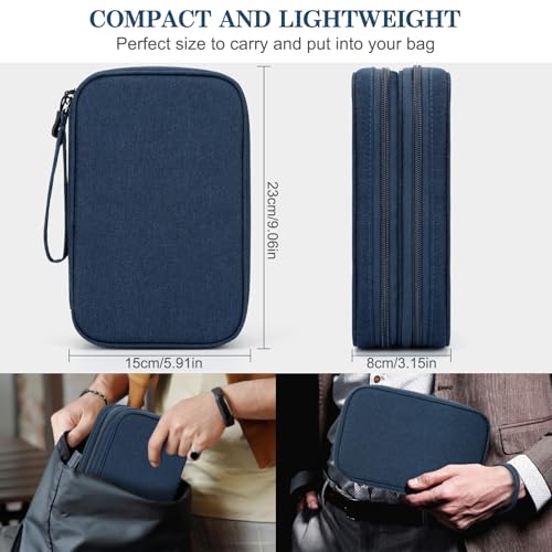 FYY Electronic Organizer, Travel Tech Pouch Bag, Large, Navy | Wrist Strap, Waterproof, Double Layers Portable Electronics Travel Carrying Case for Cord, Charger, Daily Business Trips Use - color: Navy, size: Large