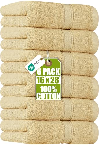 Utopia Towels 6 Pack Premium Hand Towels Set, 16 by 28 inches, 100% Ring Spun Cotton, Ultra Soft and Highly Absorbent 600GSM Towels for Bathroom, Gym, Shower, Hotel, and Spa, Beige - color: Beige, size: 6 Hand Towels
