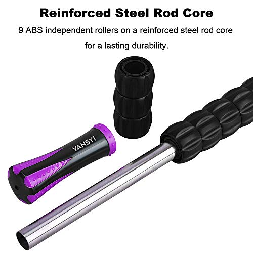 YANSYI Professional 9-Roller Deep Tissue Massage Stick - Portable Muscle Recovery Roller for Athletes, Relieves Post-Workout Soreness & Leg/Back Pain - Portable Physio Tool (Purple) - color: Purple