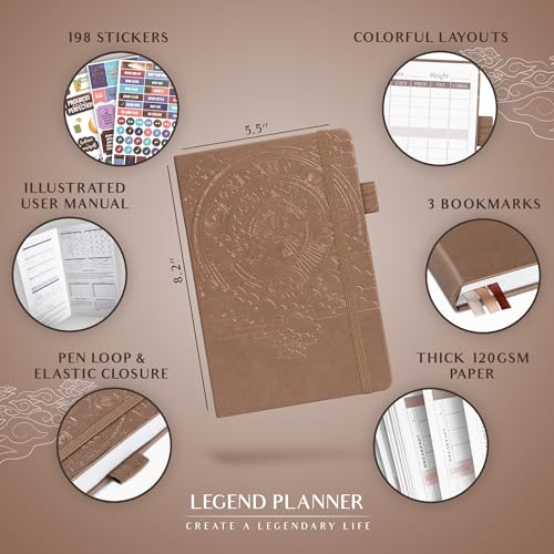 Legend Wellness Planner & Food Journal – Daily Diet & Health Journal with Exercise & Weight Loss Tracker – Nutrition Diary, 6 Months (Dark Terracotta) - color: Dark Terracotta Gold Foil, size: A5 (5.8” x 8.3”)