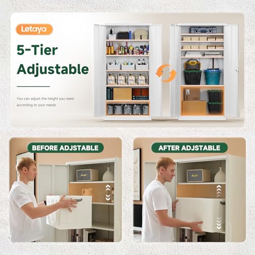 Letaya Metal Storage Cabinet with Lock Door Adjustable Shelf,72" Steel Lockers for Office, Home,School,Kitchen,Garage Tool Utility Cabinet (2 Door-White) - color: White, size: 72 X 36 X 18 In(H X W X D)