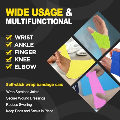 OK TAPE 12 Rolls Self Adhesive Bandage Wrap, Elastic Athletic Tape, Self Stick Bandage Tape, Vet Wrap, Medical Wrap for Wrist, Feet, 2" x 5 Yards - color: Spring, size: 2 Inch