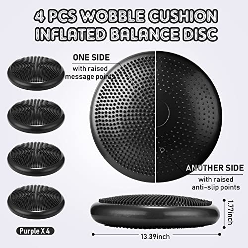 Jerify 4 Pcs Wiggle Seat Flexible Inflated Wobble Cushion Stability Balance Pad Balance Disc Sensory Seat for Men Women Fitness Physical Exercise Improving Posture Home Office - color: Black