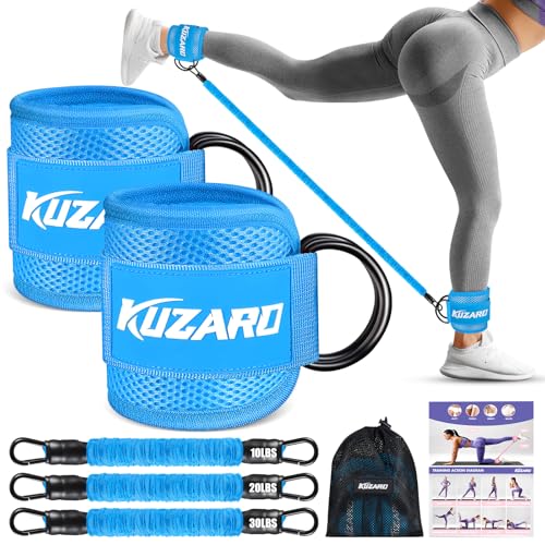 KUZARO Ankle Resistance Bands with Cuffs, Ankle Weights Bands for Working Out, Women Leg and Glutes Workout Equipment, Exercise Bands for Kickbacks, Butt and Booty Trainer, Home Gym Fitness Equipment - color: Blue