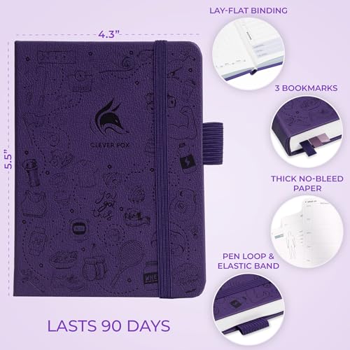 Clever Fox Fitness & Food Journal Pocket – Nutrition & Workout Planner for Women & Men – Diet & Gym Exercise Log Book with Calendars, Diet & Training Trackers – Lasts 3 Months, 4.3x5.5” (Purple) - color: Purple, size: Pocket (4.2" x 5.7")