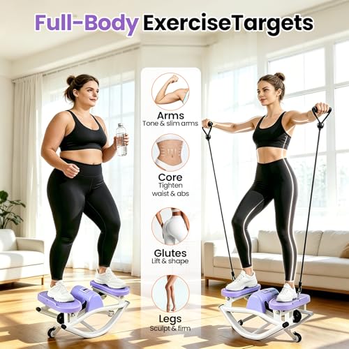 Rock Fitness Stepper, Portable Rock Stepper Side to Side with Digital Display & Resistance Bands, Low Impact Stair Stepper for Exercise at Home,Aerobic Workout Machine,330LBS Loading Capacity - color: Purple