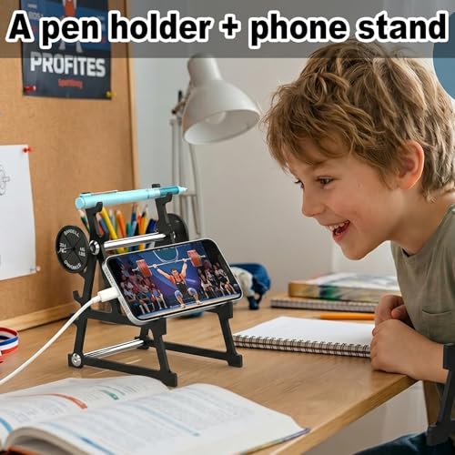 Metal Squat Rack Pen Holder with 8 Slots – Mini Barbell & Weight Blocks, Funny Desk Decor for Men Women, Cool Office Desk Accessories, Unique Pen Holder Gift for Gym Lovers Fitness Enthusiasts (Black) - color: black, size: Metal
