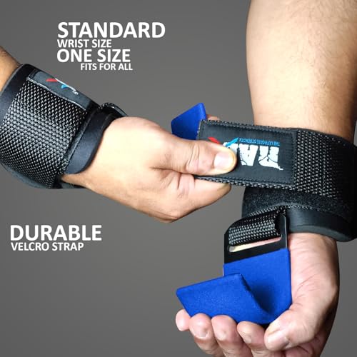 RAD Weight Lifting Hooks (Pair) Comfortable Anti-Rip Nylon Strap Extra Strong Hand Grips for Men & Women Powerlifting Heavy Duty Thick Wrist Padding Gym Workout Enhancer for Power Deadlift Pull Up - color: Blue