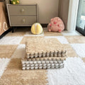 12pcs Carpet Squares Puzzle Floor Mat, Plush Interlocking Carpet Tiles, Anti Slip EVA Foam Jigsaw Floor Tiles, Build A Safe Area for Bedroom Playroom (Beige+White) - color: Beige+white
