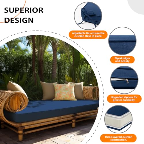 Sundale Outdoor Olefin Bench Cushion， Water-Resistant Patio Couch Cushion, Loveseat Sofa Pad with Straps Dark Blue, 48 x 18 x 4 Inches - color: Dark Blue, size: 48 X 18 X 4 Inch