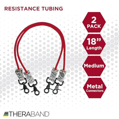 THERABAND Wellness Station Professional Latex Resistance Tubing With Connectors for Physical Therapy, Exercise Station for Rehab, Lower Pilates, Set of 2, 18 Inch, Red, Medium, Beginner Level 3 - color: Red - Medium, size: 18 Inch