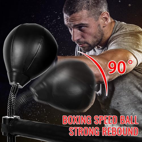 Boxing Bag with Stand, 46.4"-72.8" Height Adjustable Freestanding Spinning Bar, Boxing Reflex Bag for Home Gym & MMA Training - color: Black