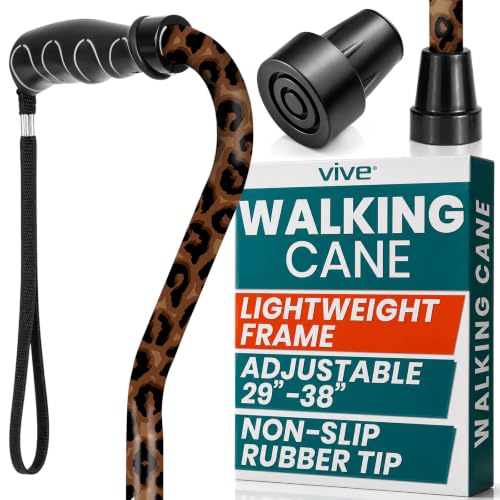 Vive Walking Cane for Women, Men, Elderly - Patented Offset Grip - Lightweight Adjustable Walking Aid with a Non-Slip Tip - Sturdy Balancing Mobility Aid for Seniors - color: Leopard