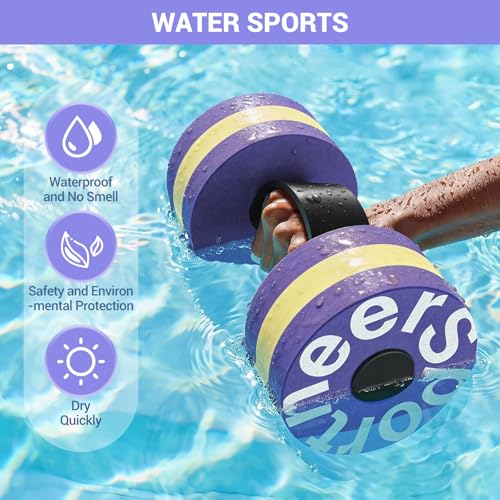 Sportneer Water Weights Aquatic Exercise Dumbbells Water Dumbbell Aerobics Workouts Set of 2 EVA Foam Pool Weights Dumbbells Set Aqua Fitness Barbells Equipment for Water Aerobics Weight Loss - color: Striped Purple