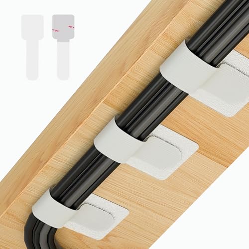 Abnii 50 PCS Hook and Loop Cable Ties, Under Desk Cable Management, White | Self Adhesive Cable Clips Straps, Sticky-Back Cord Organizer, Wire Organizer for TV PC Laptop Ethernet Desktop - color: White