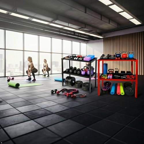 Commercial Heavy Duty Dumbbell/Kettlebell Rack Stand 500-800LBS | Heavy Duty One-Piece Welded Frame, Anti-Tip Non-Slip Base, Easy 6-Part 10-Min Assembly, Fitness Gear Storage for Garage - style: 2-Tier Large Capacity Dumbbell Rack - Red