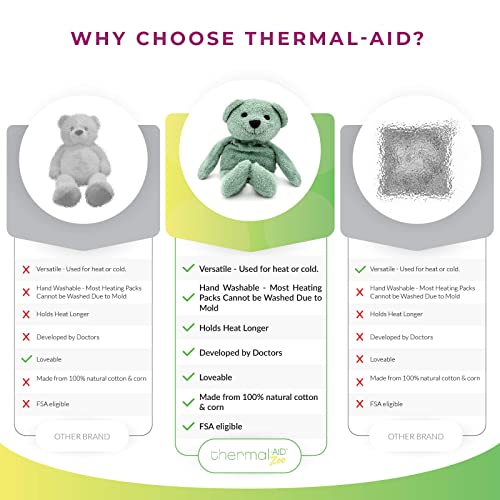Thermal-Aid® (Hunter The Green Bear) – Washable Heating Pad & Ice Pack – Plush Hot/Cold Pack with Natural Corn Filling – Reusable Comfort - size: Zoo Green Bear