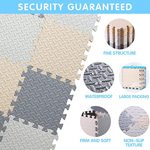 16 Tiles Foam Play Mat for Baby, Soft & Safe EVA Foam Mats for Floor, Square Interlocking Floor Mat, Solid Colored Kids Foam Puzzle Floor Mat, 47x47 Play Mat for Playpen(White/Beige/Gray) - color: White/Beige/Gray, size: 16 Pcs/47.2*47.2