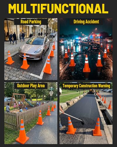 E-riding 18 Inch 4 Pack Collapsible Traffic Cones | Pop-up Orange Cones with 2 Reflective Collars, Multi-Purpose Protable Safety Cones for Parking Lot, Driving Training - size: 18 Inch