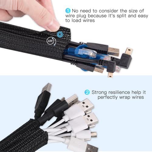 AGPTEK Cable Sleeve, 6.6ft - 1.5 inch Cable Management Desk Cord Cover Organizer Wire Hider for Home Office Computer TV Wire Loom Tubing Pet Proof Cord Protector from Cat Dog Chewing, Black - color: Black, size: 1.5"-6.6ft