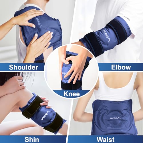 APEXUP Ice Pack for Knee Pain Relief, Large Reusable Wrap After Surgery, Flexible Gel Cold Pack for Injuries, Pain Relief for Back, Shoulder, Elbow, Ankle and Leg (Navy Blue, L, 1PK) - size: Large-1PK, style: Navy Blue