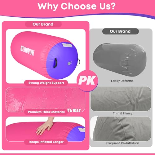 Inflatable Gymnastics Air Barrel Roller with Electric Pump, Heavy Duty PVC Tumbling Barrel Back Handspring Trainer, Air Tumble Track Mat for Home Gym, Cheerleading, Yoga Practice - color: Pink & Purple, size: 4'L x 2.5'D