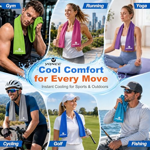 YQXCC 4 Pack Cooling Towels (47"x12"), Ice Cool Neck Towel, Soft Breathable Microfiber for Yoga, Golf, Gym, Running, Camping & Hot Weather - color: Light Blue/Dark Blue/Light Gray/Dark Gray