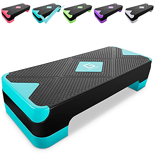 GYMMAGE Adjustable Workout Aerobic Stepper, Aerobic Exercise Step Platform with 2 Risers, Exercise Step Deck for Fitness, 26.5" Trainer Stepper with Non-Slip Surface Home Gym & Extra Risers Options - color: Blue&Black