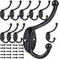 ZEYU Wall Hooks,10Pcs Coat Hooks Hardware Towel Hooks for Hanging Coats Double No Rust Black Robe Hooks Wall Mounted with Screws for Key, Towel, Bags, Cup, Hat - color: 10Pcs Black