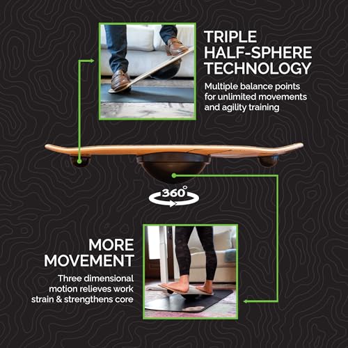 Whirly Board Wide 360˚ | Standing Desk Balance Board | Wobble Board Portable Home Gym | Snowboard Training | Surf trainer | Balance Board for Kids & Adults | Core Balance Trainer - color: Cork Rubber Grip Tape - Teton Mtns