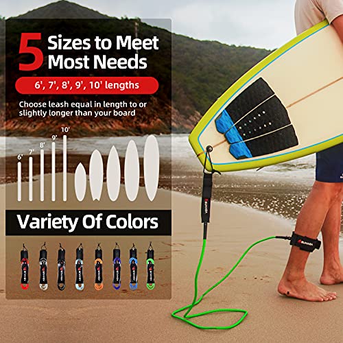 Abahub Surfboard Leash, 6/7/8/9/10 ft Straight Legrope Strap for Boards | Premium Surf Leash,Shortboard,Longboard,Durable,Tangle Free,Anti-Slip - color: Clear Black Core, size: 7ft & 7mm