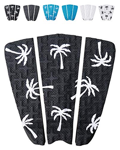 Ho Stevie! Premium Surfboard Traction Pad - Foot Won't Slip - 3 Piece, Full Size, Maximum Grip, Strongest 3M Adhesive - color: Black with White Palm Trees