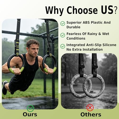 QUOLIX Gymnastic Rings with Adjustable Straps, Non-Slip Pull Up Rings with Straps, 1300lbs Exercise Rings with Straps for Home, Gymnastics Rings for Home Gym, Workout, Exercise, Training, Calisthenic - color: AppleGreen