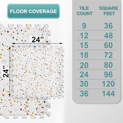 Sorbus 80 Sq. Ft. Wood Grain Floor Tiles Foam Mat EVA Interlocking Mats Tile 3/8-Inch Thick Flooring Wood Puzzle Exercise Mats w/Borders - Home Playroom Basement, Apartment, Trade Show, Baby, Dance - color: Confetti, size: 20 Pack
