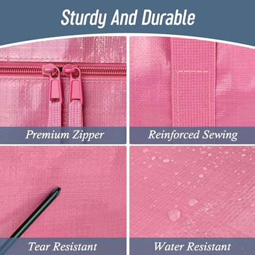6 Pack Extra Heavy Duty Large Moving Bags with Strong Zipper & Comfortable Handles, Sturdy & Durable Clothes Storage Bags Totes Bins, Packing Moving Boxes for College Supplies, Pink - color: Pink, size: 6 Pack