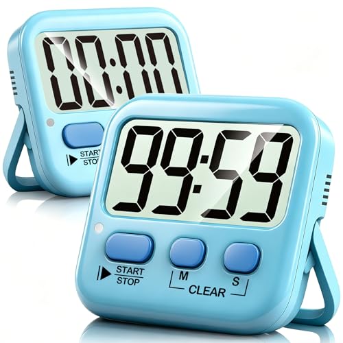 Antonki 2 Pack Digital Timer for Kids, Magnetic Countdown Kitchen Timers for Cooking, Egg, Classroom, Teacher, Exercise, Study, Oven - Battery Included - color: Clear Blue