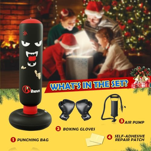 Children's Independent Punching Bag Inflatable Boxing Bag Set with Gloves and air Pump, Designed for 4-12 Years Old, Safe Decompression, The First Choice for Sports Toys, Great Value Gift