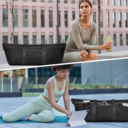 sportsnew Large Yoga Mat Bag Trolley Sleeve Gym Carrier Shoe Bag Wet Pocket | water-resistant fabric, large capacity,wide full-zip opening,separate shoe bag,2 yoga mat holder straps,multi-pocket storage - color: Black