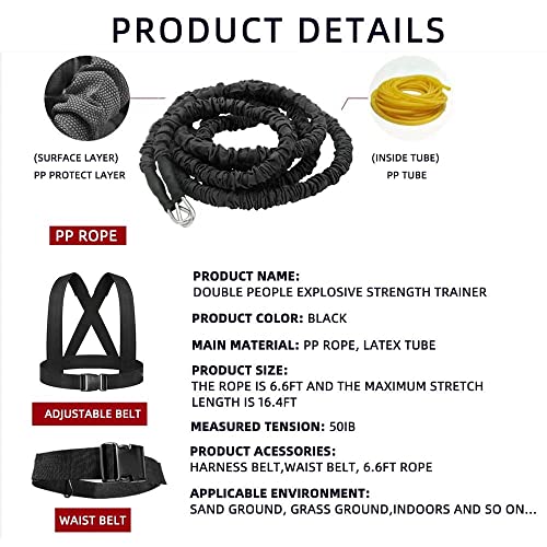 Resistance Explosive Training Rope Force Improve Power, Agility, Strength Track and Field Football Basketball Volleyball Multi-Directional Physical Equipment - color: black rope, size: 9.8FT